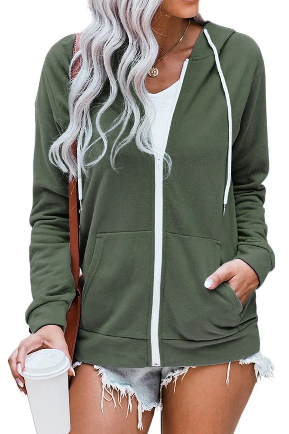 Full-Zip Hoodie with Side Pockets - Army Green, 2XL (2-Pack)