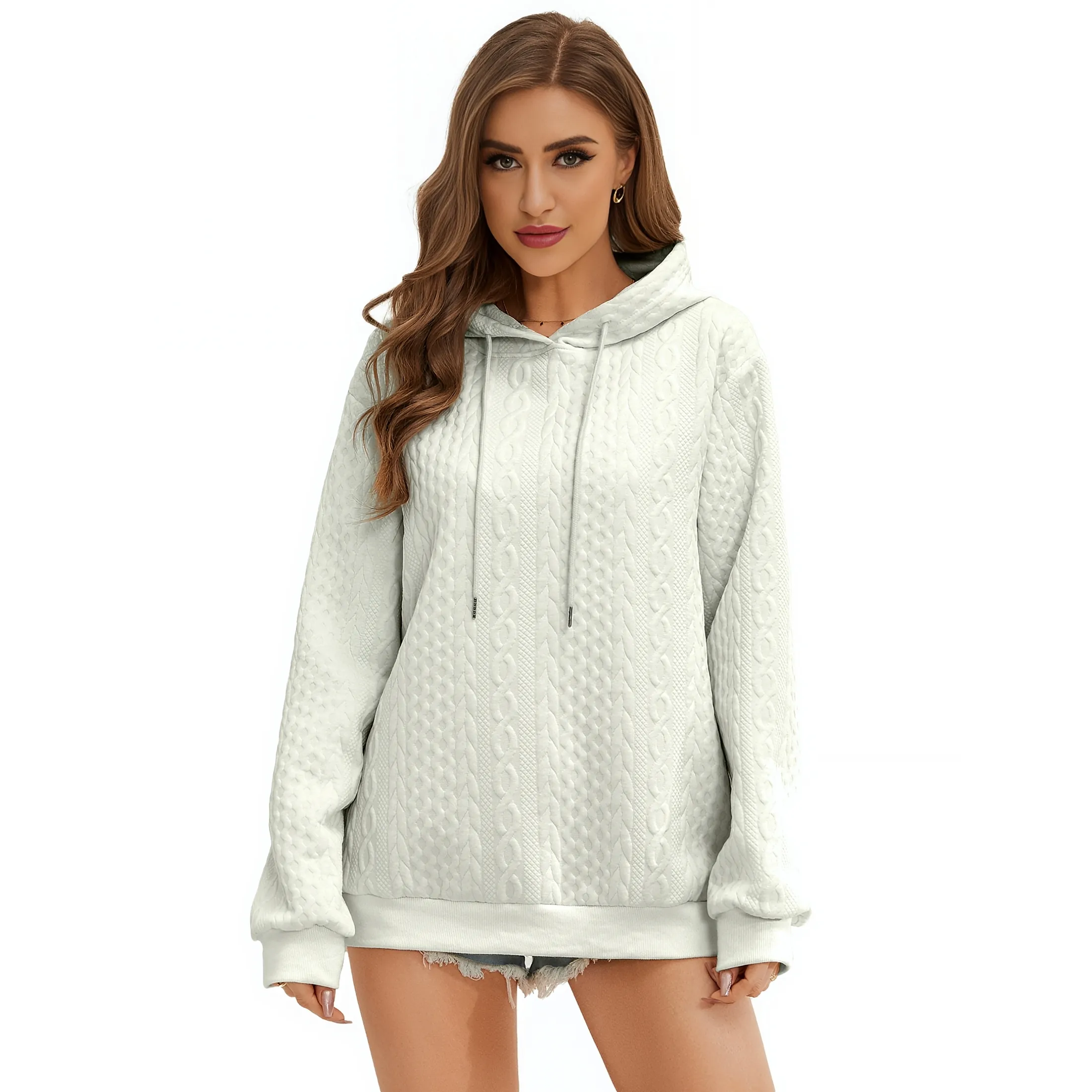 Oversized Pullover Hoodie with Drawstring Hood - Apricot, L (2-Pack)